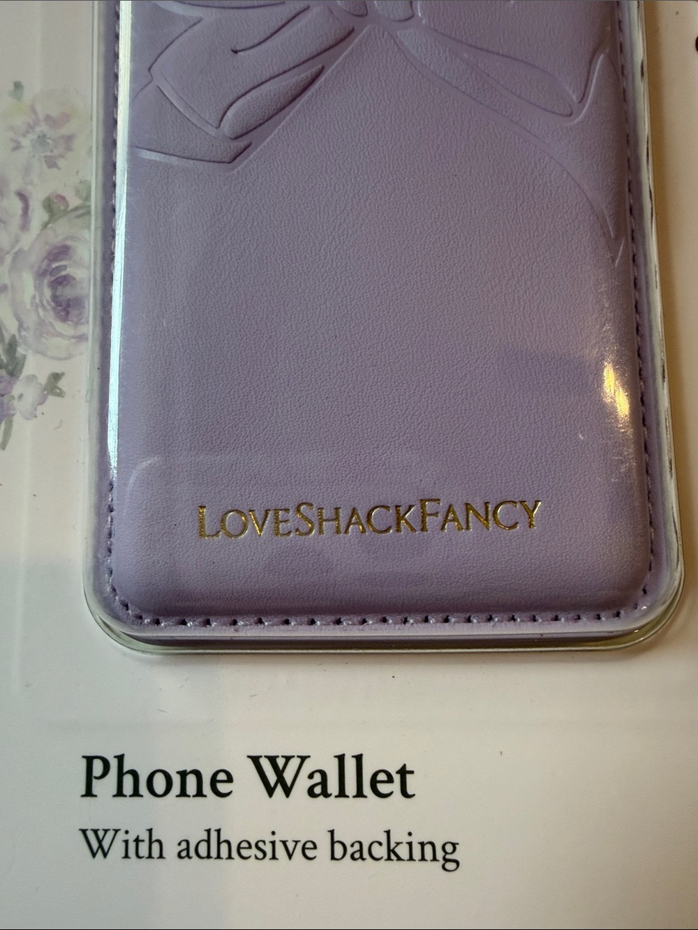 LoveShackFancy Lavender Adhesive Phone Wallet with Bow Accent - Picture 4 of 5